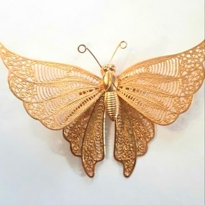 Vtg Brass Filigree Butterfly Pin Brooch